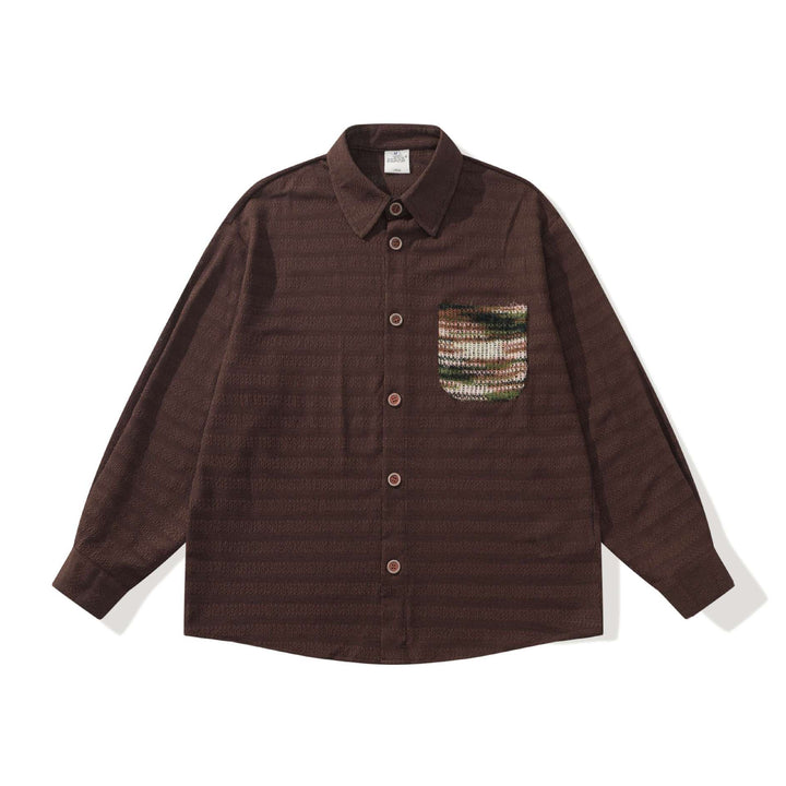 Men's Structured Knit Shirt Jacket with Kent Collar, Full Button Placket and Crocheted Chest Pocket Mune Fashion