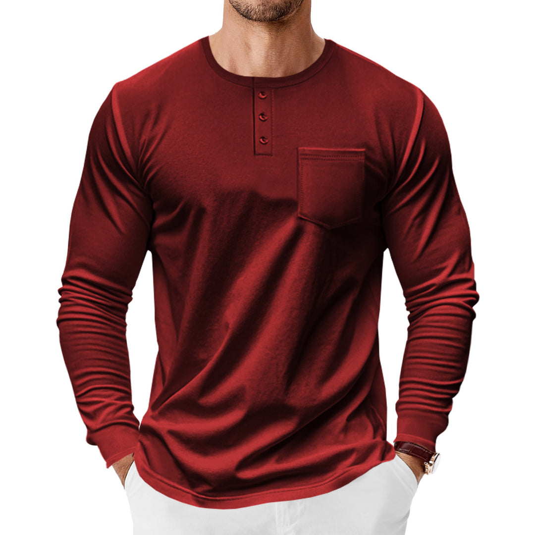 Men's long sleeve Henley shirt with chest pocket and fine cotton stretch cut Mune Fashion