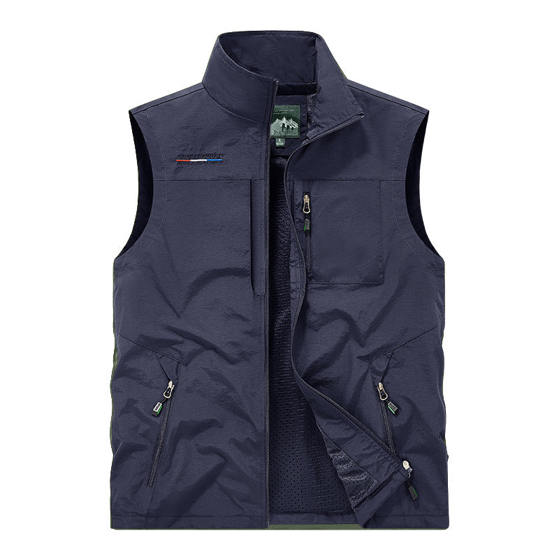 Men's lightweight windproof utility vest with stand-up collar, breathable mesh lining, and multiple zippered pockets Mune Fashion