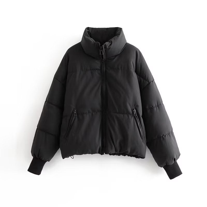 Women's Short Quilted Puffer with High Standing Collar and Ribbed Cuffs Mune Fashion