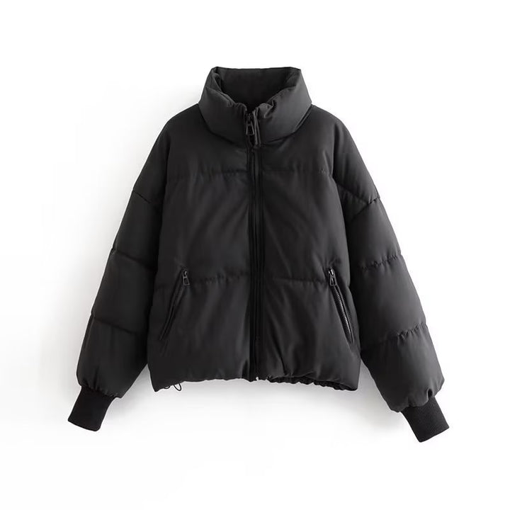 Women's Short Quilted Puffer with High Standing Collar and Ribbed Cuffs Mune Fashion