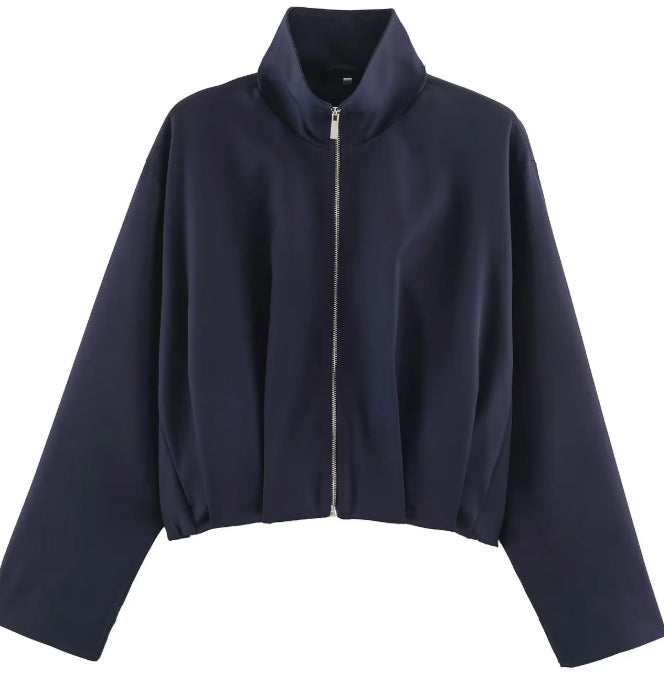 Women’s short-cut boxy blouson with high stand-up collar and dropped shoulders Mune Fashion