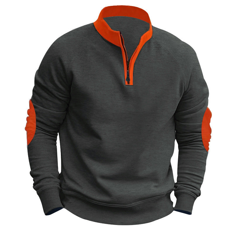 Men's zip pullover with stand-up collar, half zip and reinforced elbow patches Mune Fashion