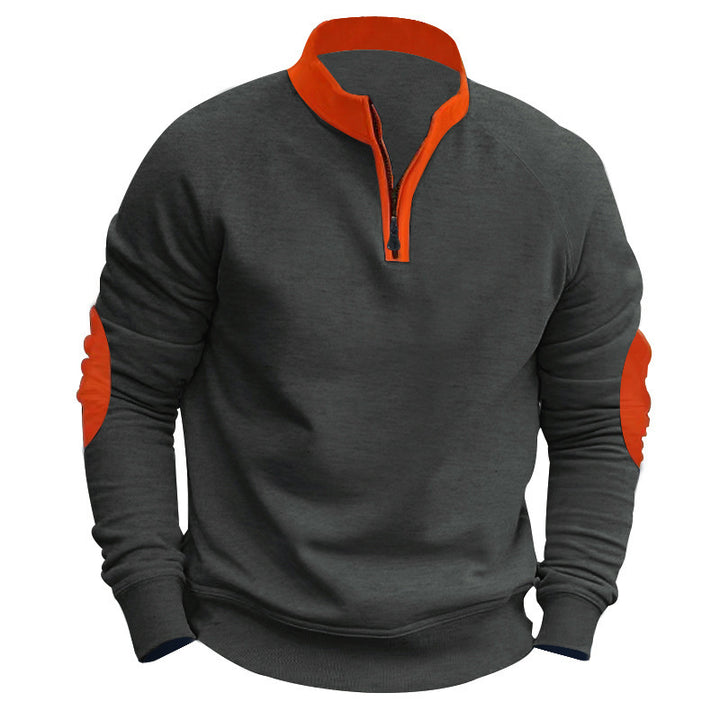 Men's zip pullover with stand-up collar, half zip and reinforced elbow patches Mune Fashion