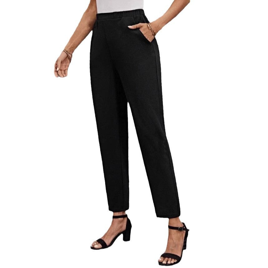 Women's high-waisted tapered business pants with elastic waistband and side pockets Mune Fashion