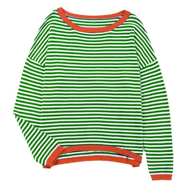 Women's striped cotton sweater with round neckline, casual fit and ribbed finishes Mune Fashion