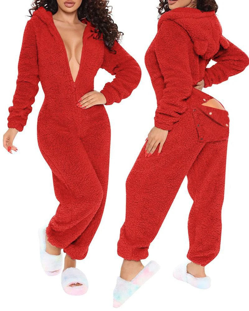 Women's Fluffy One-Piece with Hood Mune Fashion