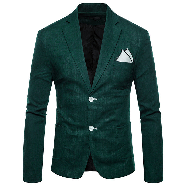 Men's elegant tailored linen blazer with notched collar, contrast buttons, and pocket square detail Mune Fashion