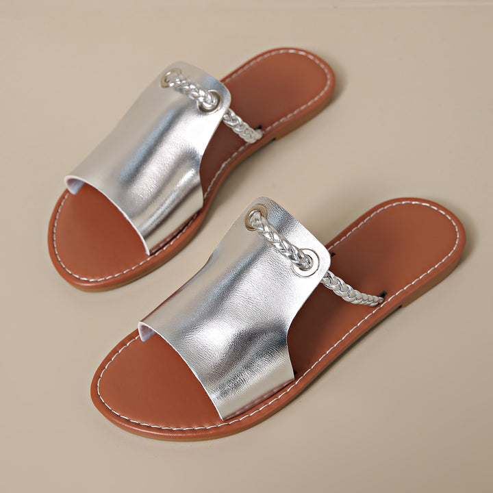 Women's elegant flat slide with wide upper material and braided toe strap Mune Fashion