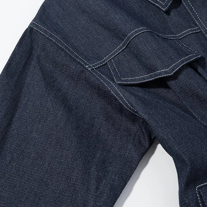 Ladies nan utility denim jacket with tailored darts, concealed snap placket and applied chest flaps Mune Fashion