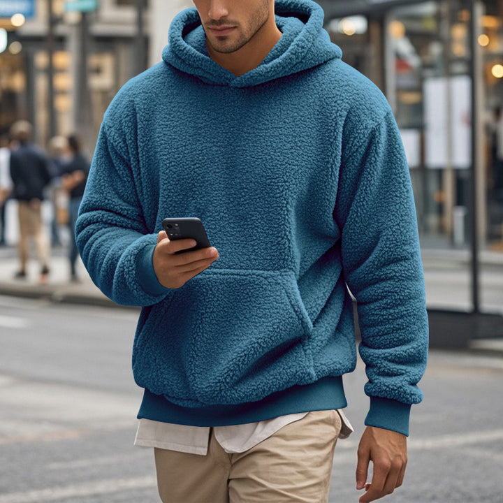 Men's Sherpa Hoodie in Teddy Fleece with Kangaroo Pocket and Ribbed Cuffs Mune Fashion