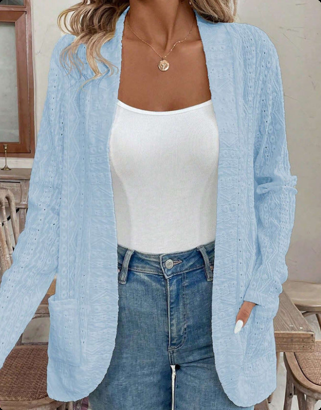 Women's Open Structured Knitted Cardigan with Pockets Mune Fashion