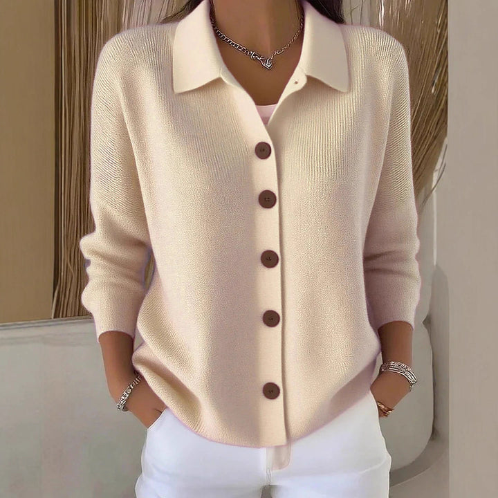 Women's fine knit cardigan with shirt collar and full button placket Mune Fashion