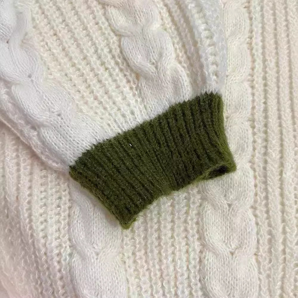 Women's knitted oversized cardigan with cable pattern, V-neck, button placket, and floral sleeve embroidery Mune Fashion