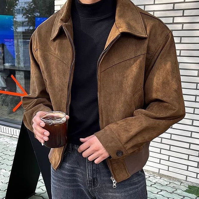 Men's Casual Transition Jacket Made Of Soft Artificial Leather with Zipper Mune
