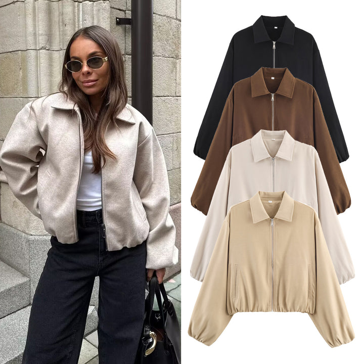 Women's short jacket in Harrington style with polka dot pattern, balloon sleeves, and elastic hem Mune Fashion