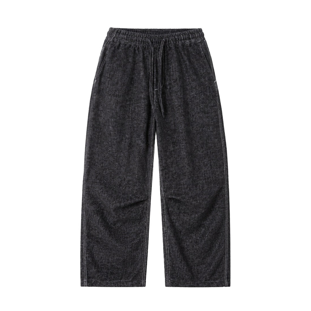 Women's loosely cut cropped pants with high elastic waistband and drawstring made of textured linen blend Mune Fashion