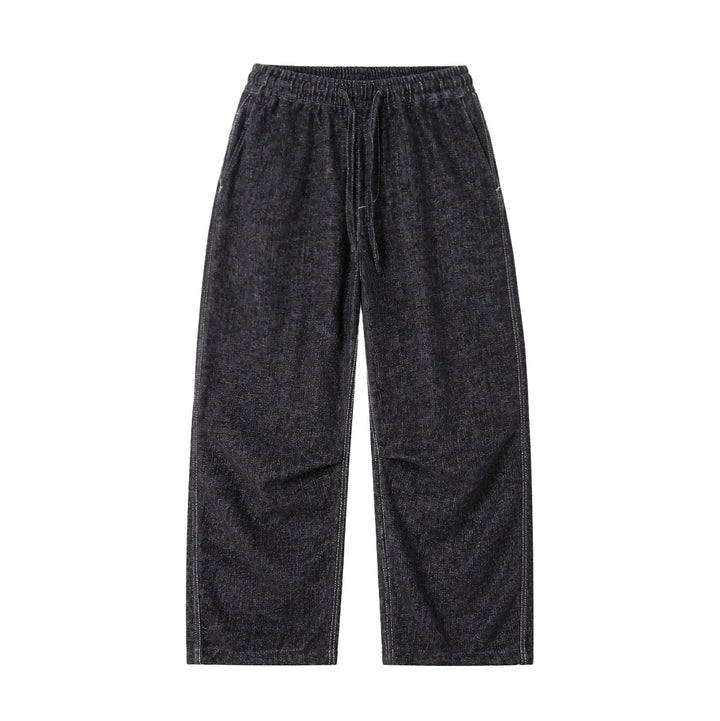 Women's loosely cut cropped pants with high elastic waistband and drawstring made of textured linen blend Mune Fashion