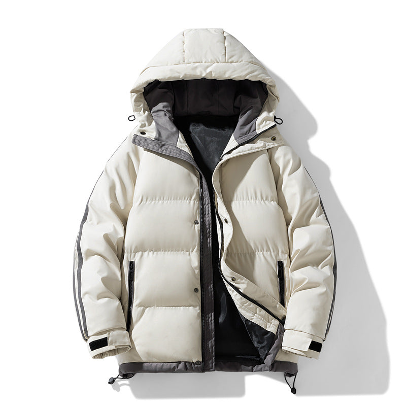 Men's padded hooded winter jacket with thermal lining, contrasting side stripes, and windproof outer shell Mune Fashion