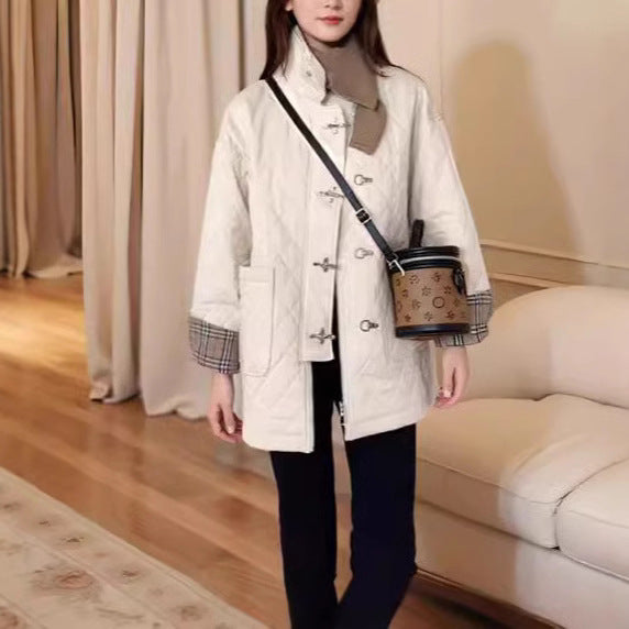 Women’s Stylish Quilted Coat with Check Pattern Mune Fashion