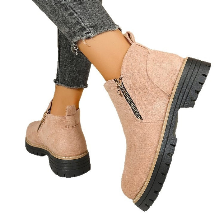 Ladies nan suede-look ankle boots with side zipper, pull-tab and profiled tractor sole Mune Fashion