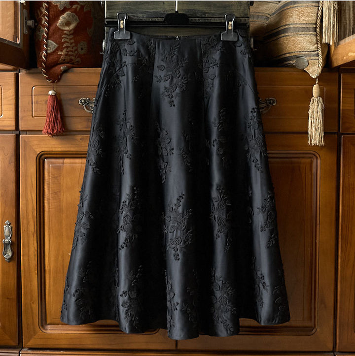 Ladies Elegant Maxi Skirt with Floral Relief Mune Fashion