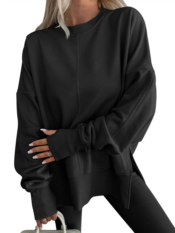 Women Oversize Sweatshirt with Center Seams, Round Neck and Drop Shoulder Mune Fashion