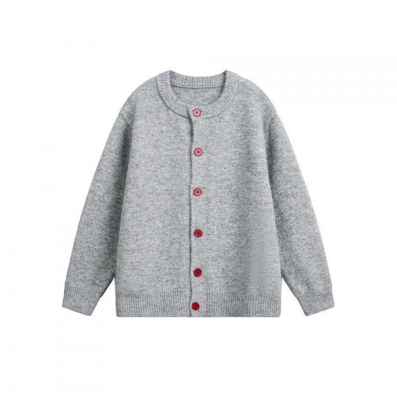 Women Buttoned Knitted Cardigan in Oversize Cut with Round Neck, Ribbed Cuffs and Contrast Buttons Mune Fashion
