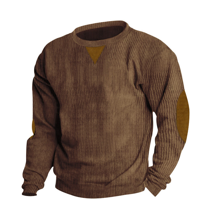 Men's thick ribbed crew neck knit sweater with elbow patches and triangle detail Mune Fashion