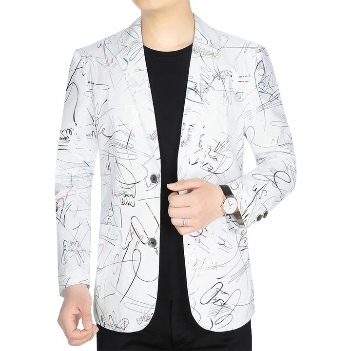 Men's Single-Breasted Casual Blazer with Artistic Scribble Print and Lightweight Lining Mune Fashion
