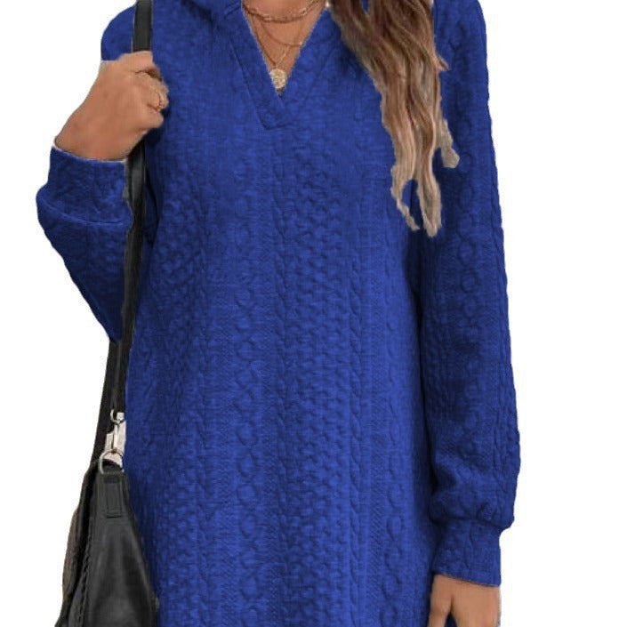Women's Casual Textured Hoodie Knit Dress in Tunic Cut Mune Fashion