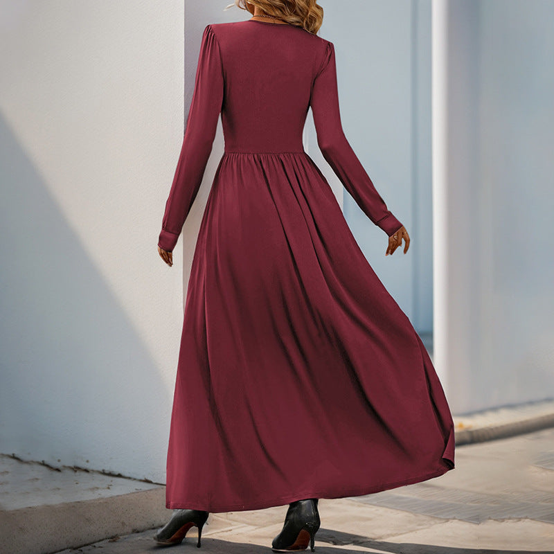 Women's Elegant Maxi Dress with V-Neck and High Slit Mune Fashion