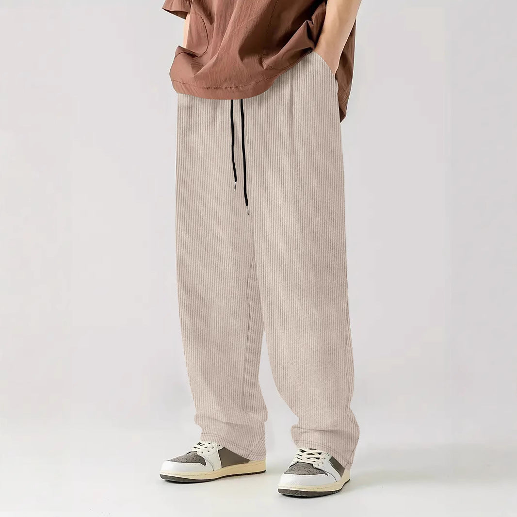 Men's loose Relax leisure pants made of ribbed jersey with drawstring, side pockets, and wide leg Mune Fashion