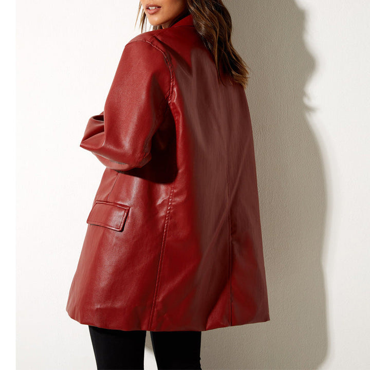 Women's Oversized Faux Leather Blazer Jacket Mune