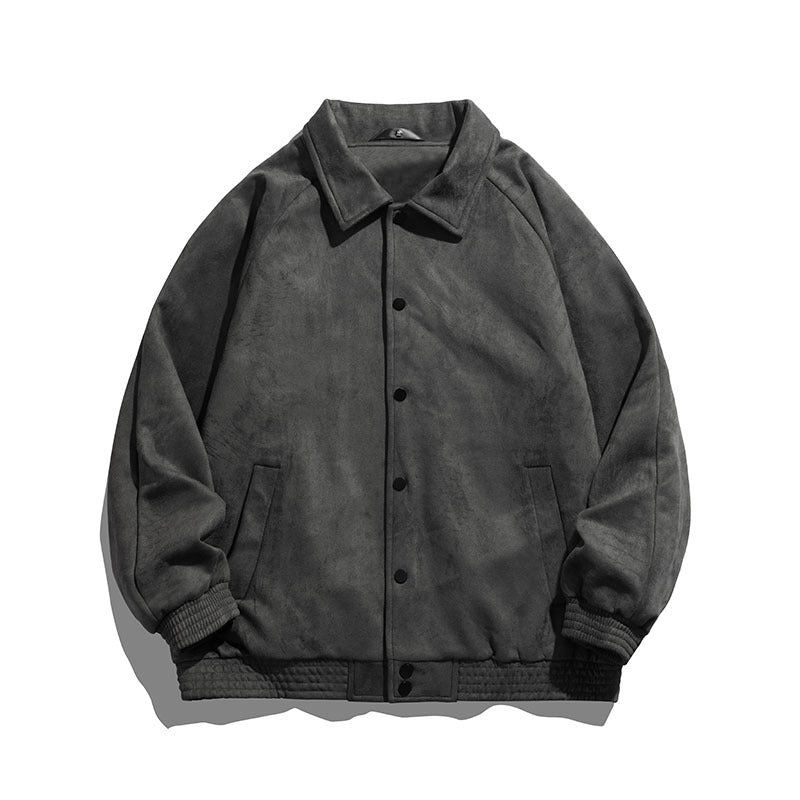 Unisex  oversized suede-effect bomber jacket with ribbed hem and snap front Mune Fashion