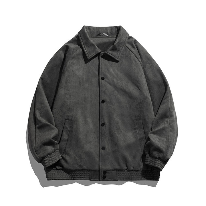 Unisex  oversized suede-effect bomber jacket with ribbed hem and snap front Mune Fashion