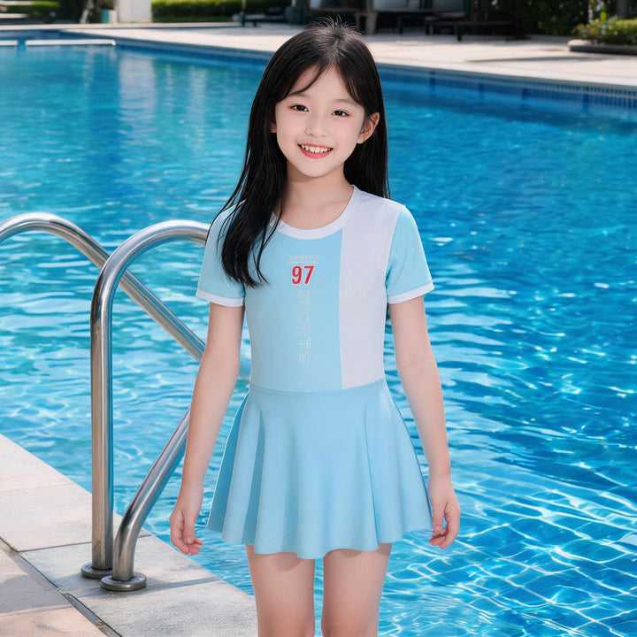 Girls Sporty Swimsuit with Neoprene Skirt and UV Protection Mune Fashion