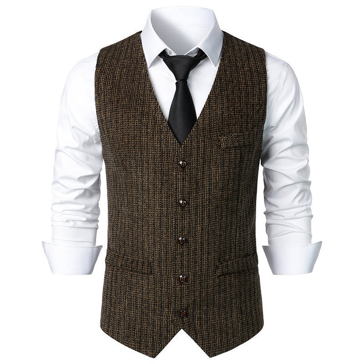 Men's Tailored Knit Vest with V-Neck and Continuous Button Placket Mune Fashion