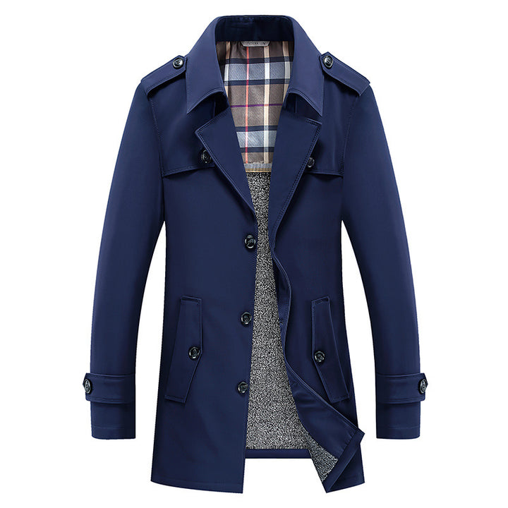 Men's Modern Short Coat in Trench Look with Checked Lining and Utility Pockets Mune Fashion