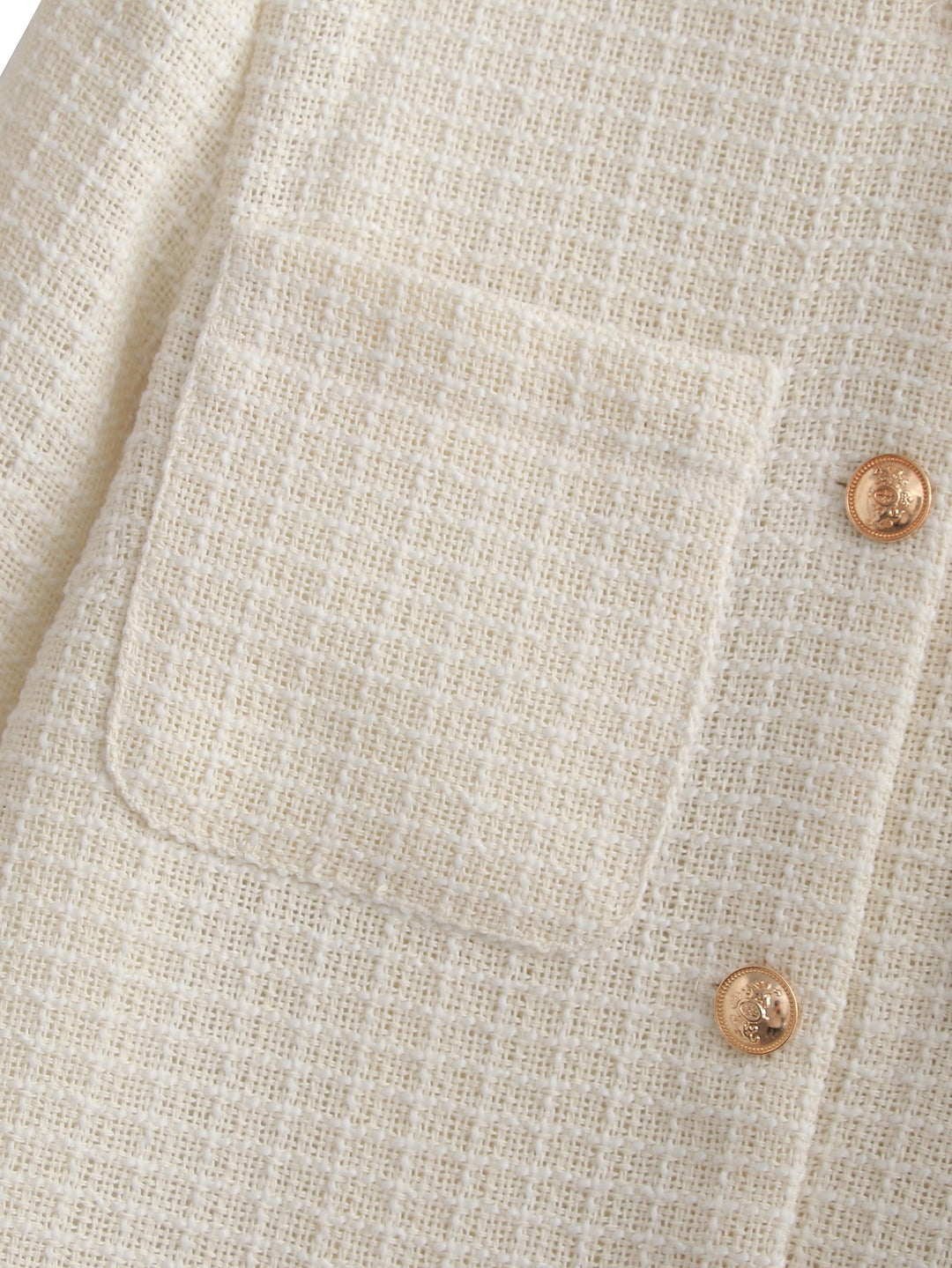 Women Bouclé-Tweed Blazer Jacket with Round Neck and Patch Pockets Mune Fashion