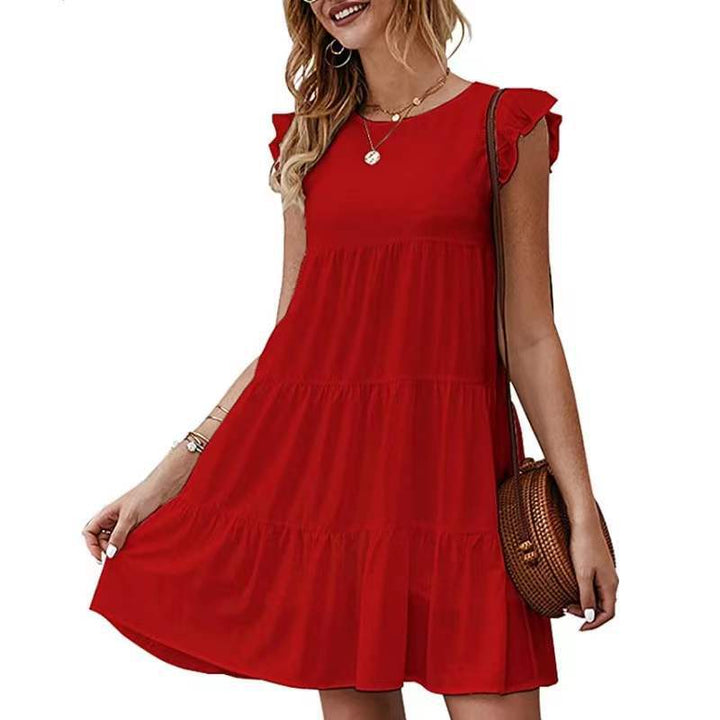 Women's tiered dress with ruffle sleeves and loose A-line cut Mune Fashion