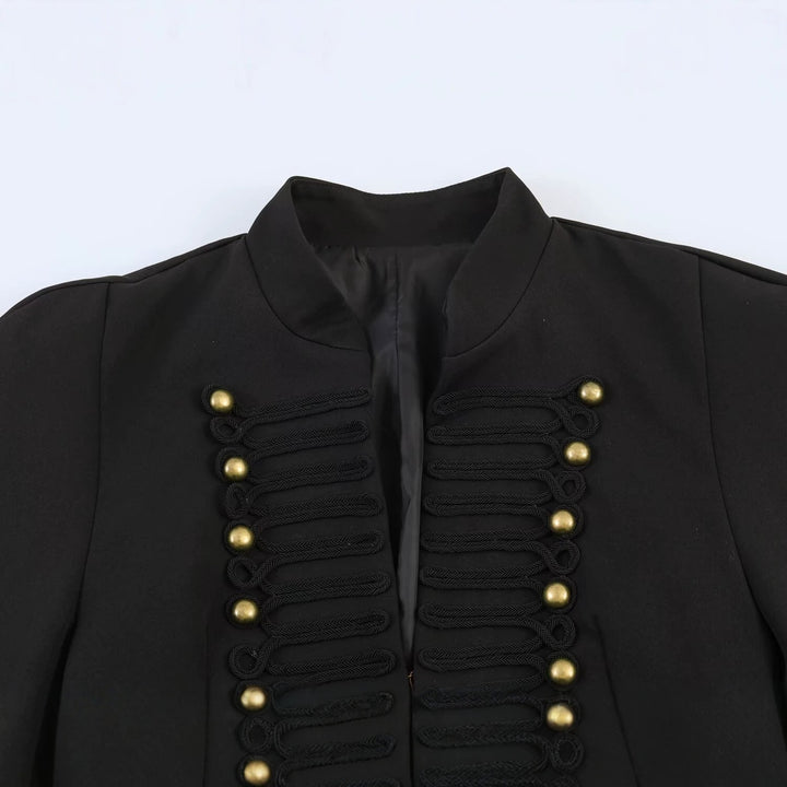 Women military-inspired cropped jacket with stand collar and decorative button detail Mune Fashion