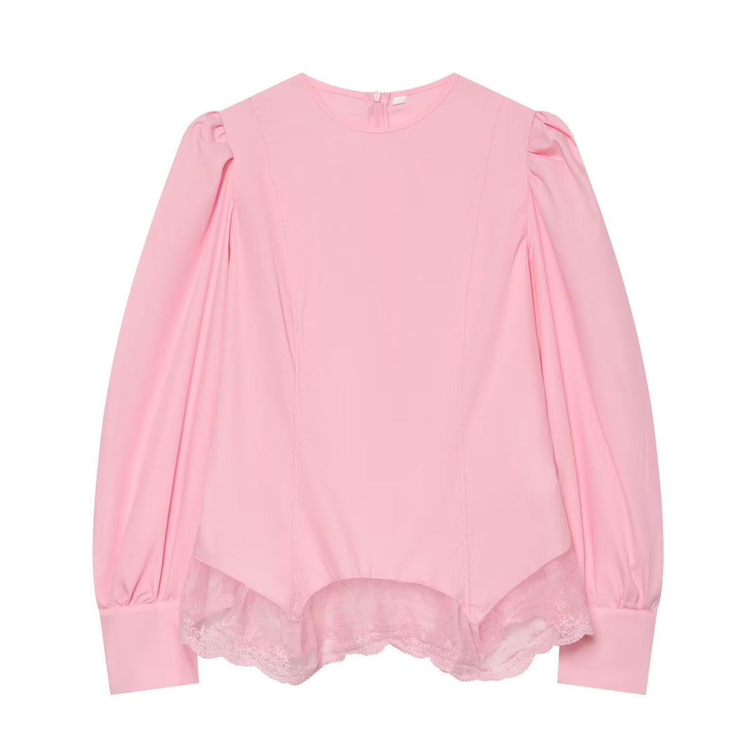 Women's blouse with volume sleeves and lace trim Mune Fashion