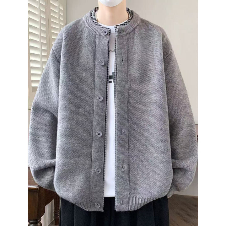 Men's Oversized Knit Jacket in Bomber Style with Round Neck and Button Placket Mune Fashion