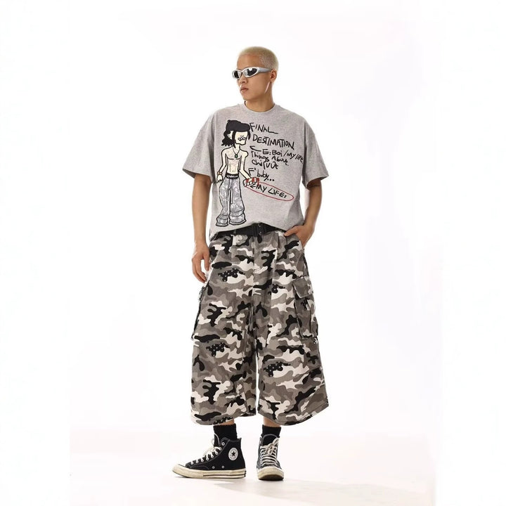 Men's cargo shorts with a loose fit and camouflage pattern Mune Fashion