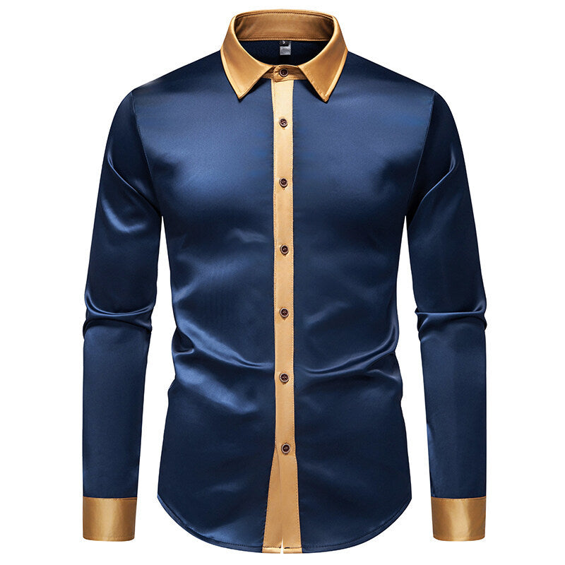 Men's Long-Sleeve Shirt with Modern Satin Details Mune