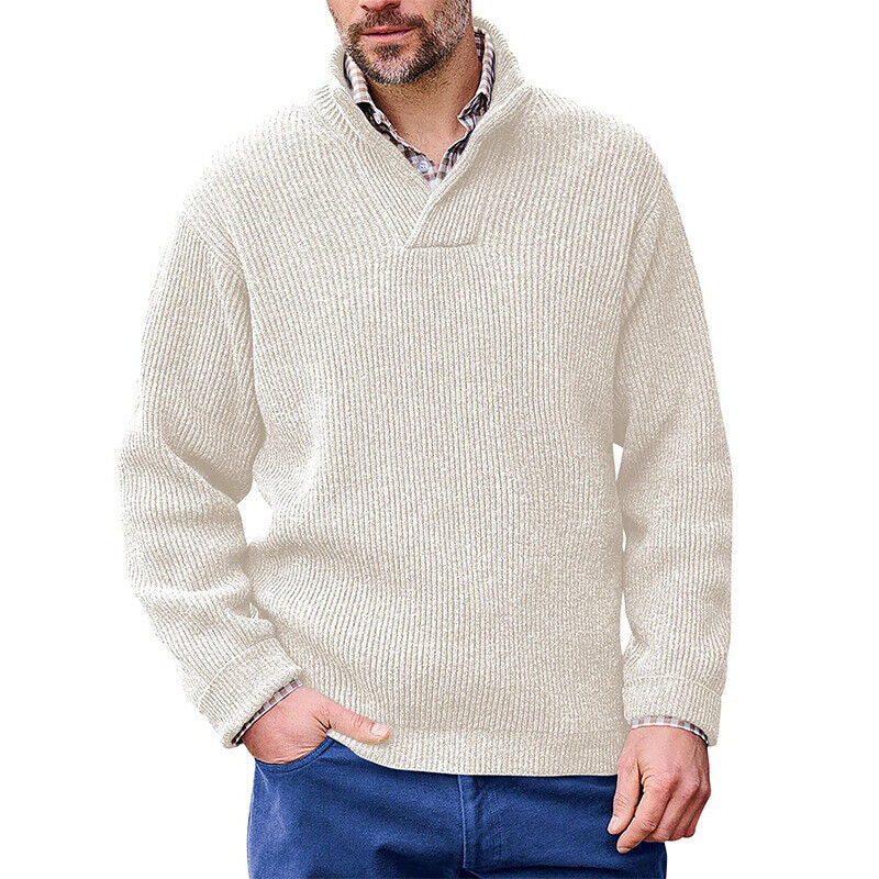 Men's ribbed knit pullover with shawl collar and short V-neck Mune Fashion