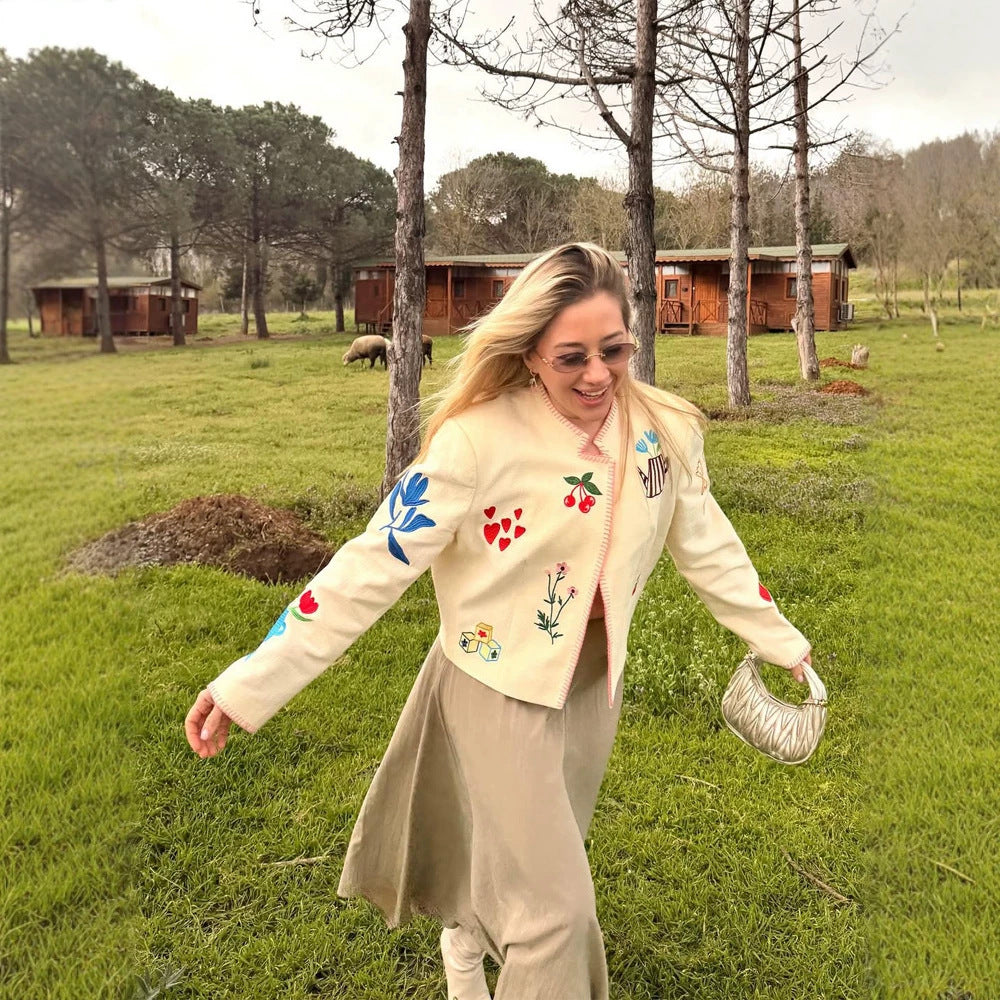 Ladies Embroidered Short Jacket with Playful Appliqués Mune Fashion
