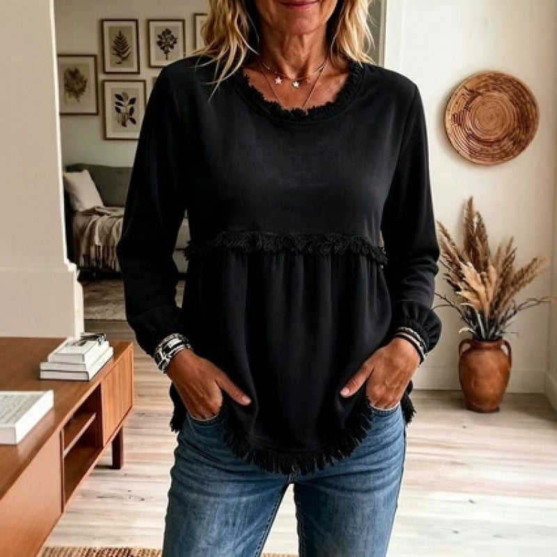 Women's Playful Fringe Tunic with Empire Seam and Side Pockets Mune Fashion