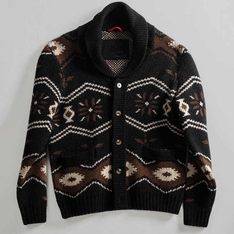 Men's Patterned Cardigan in Nordic Look with Shawl Collar and Patch Pockets Mune Fashion